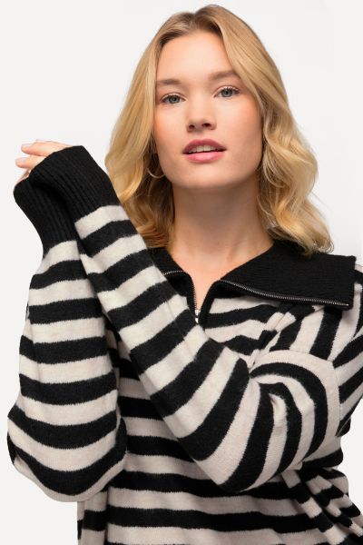 Striped Troyer Collar Sweater