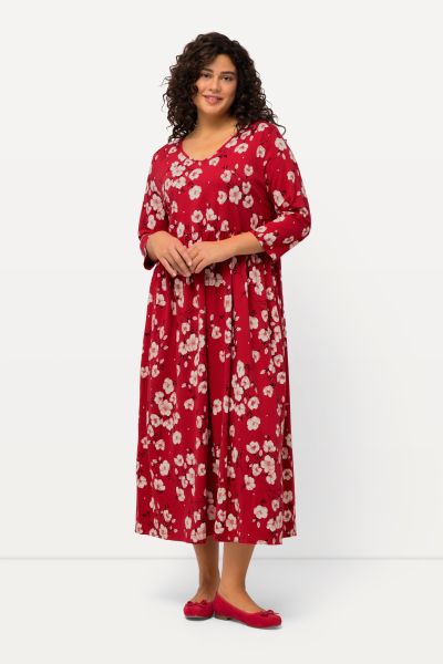 Floral Print Empire V-Neck A-line Swing Pocket Knit Dress