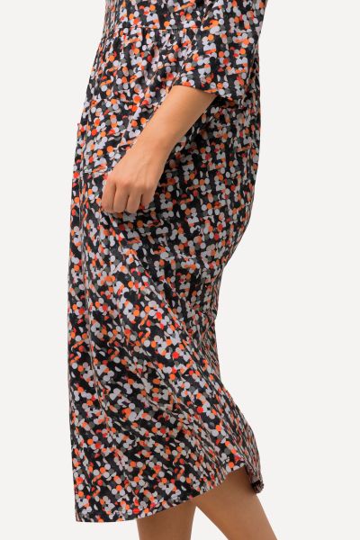 Dot Print Empire Knit A-line Pocket Dress