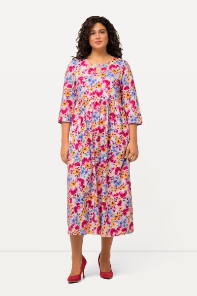 Floral Splash Print Empire A-line Pocket Knit Dress