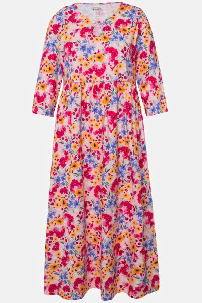 Floral Splash Print Empire A-line Pocket Knit Dress