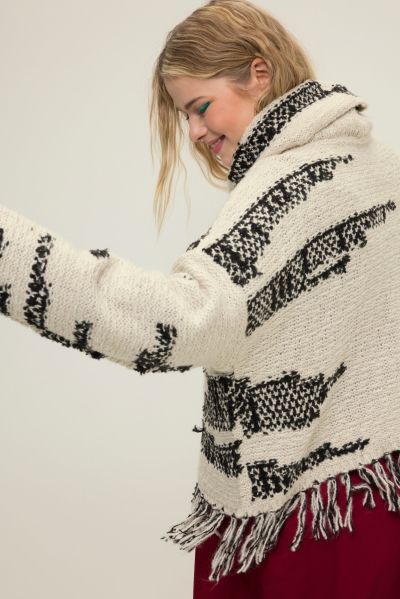 Turtleneck sweater, oversized, jacquard knit, fringed hem