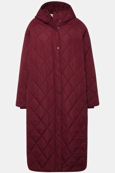 Quilted coat, oversized, hood, zipper, side slits