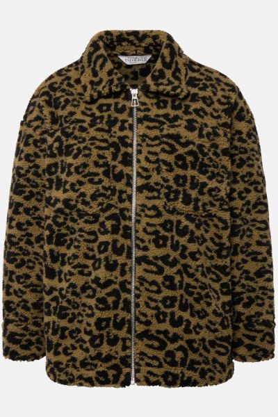 Teddy shirt jacket, teddy fleece, leopard print, shirt collar, zipper