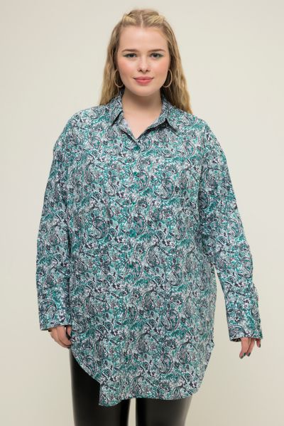 Shirt blouse, oversized, paisley print, button placket, shirt collar