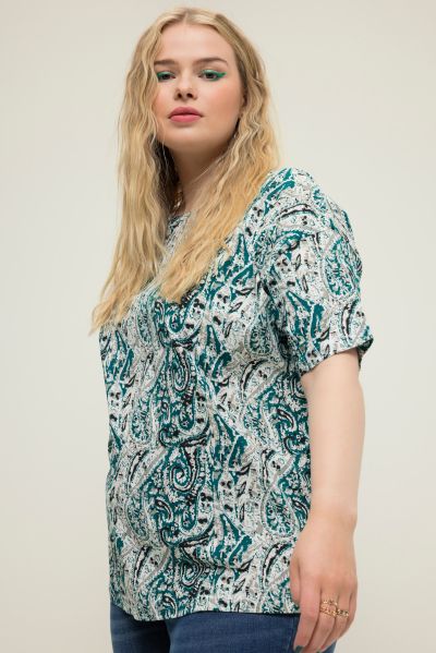 Oversize shirt, round neck, paisley print
