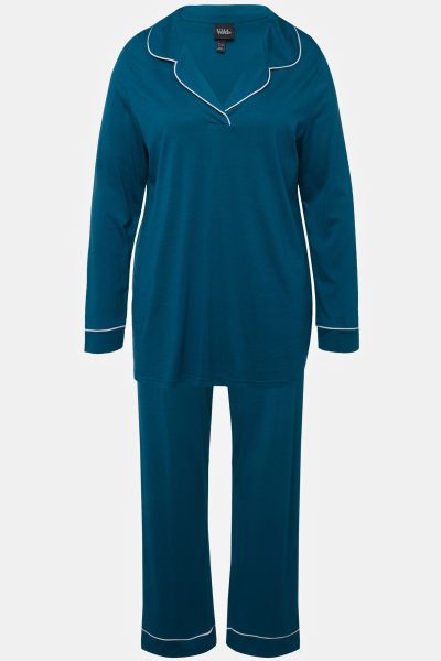 Contrast Piping Lapel Collar Pajama Set