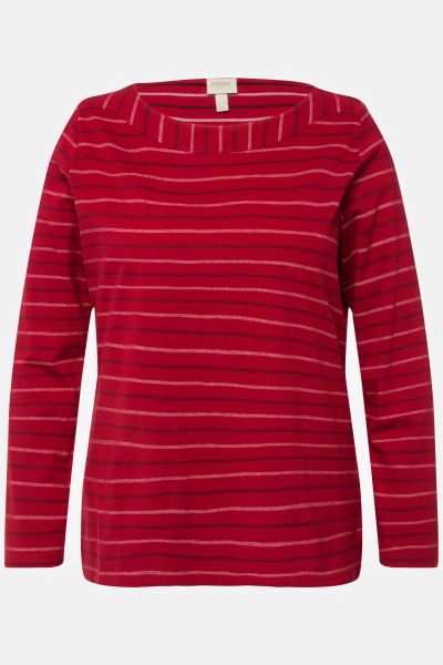 Eco Cotton Striped Boat Neck Long Sleeve Tee