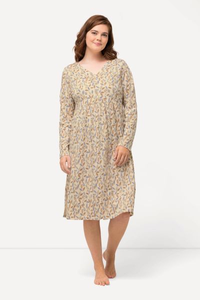 Eco Cotton Leaf Print Long Sleeve Nightgown