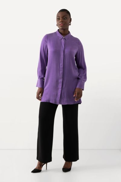 Long Sleeves Collared Cupro Blouse