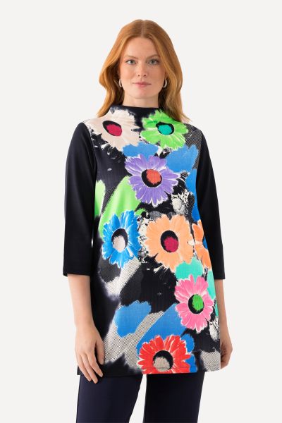 Retro Floral 3/4 Sleeve Knit Tunic