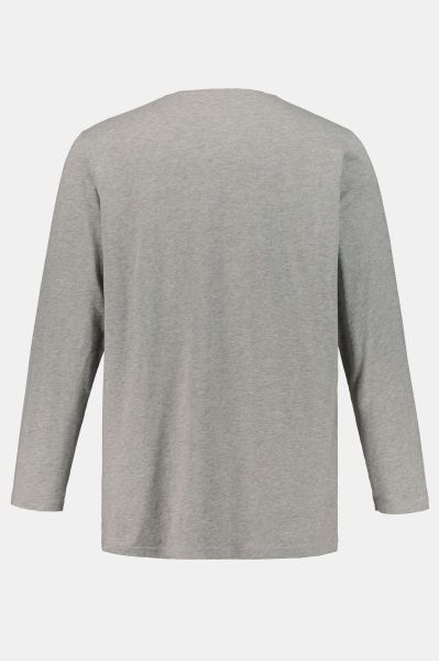 Henley, Basic, Top, Long-sleeve, Button placket, Up to 8XL