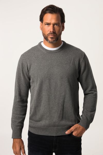 Памучен плетен пуловер с класическо кръгло деколте и дълги ръкави