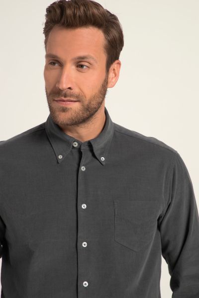 Corduroy shirt, long sleeve, button-down collar, modern fit, up to 8 XL