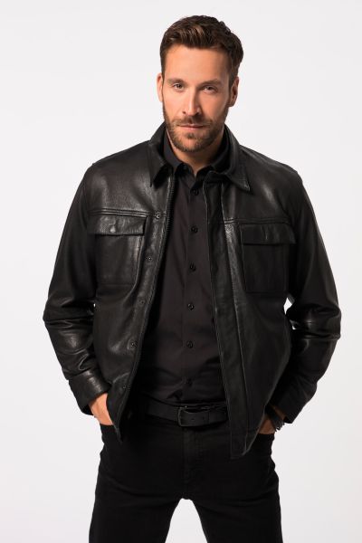 Leather jacket, shirt collar