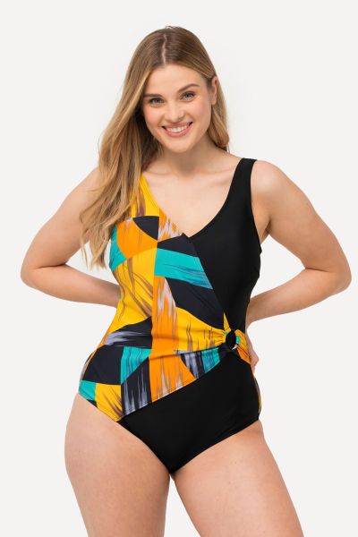 Abstract Print Wrap Look Swimsuit
