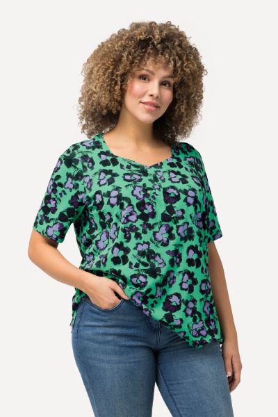 Abstract Floral Sweetheart Neckline Tee