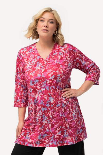 Matte Jersey Abstract Pink Print V-Neck Tunic