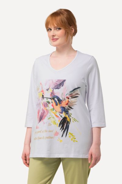 Тениска с принт на колибри