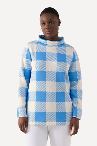 Vichy Check Rolled Collar Sweatshirt