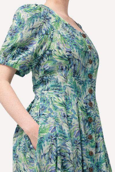 Leaf Floral Print Button Front Dress