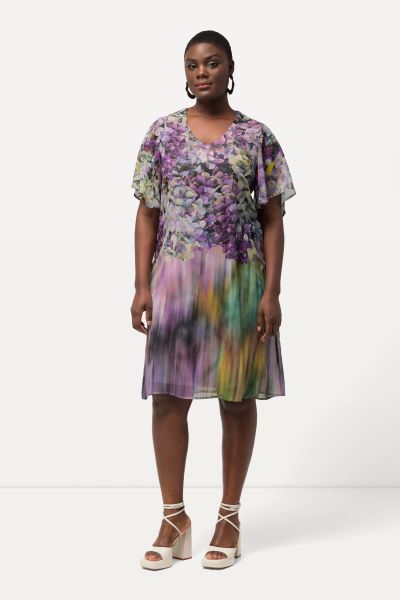 Hydrangea Print Chiffon Dress