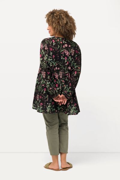 Floral Print Swing Long Sleeve Tunic Blouse