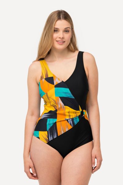 Abstract Print Wrap Look Swimsuit