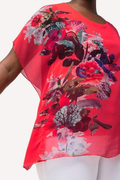 Блуза с шифон с принт на цветя