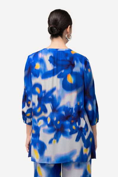 Abstract Floral Print Tunic Blouse