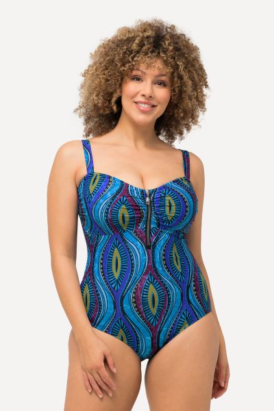 Abstract Zip Front Swimsuit
