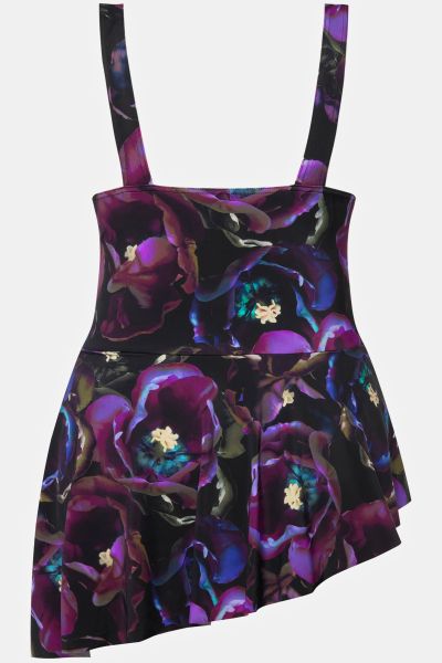 Asymmetric Flower Print Swim Dress