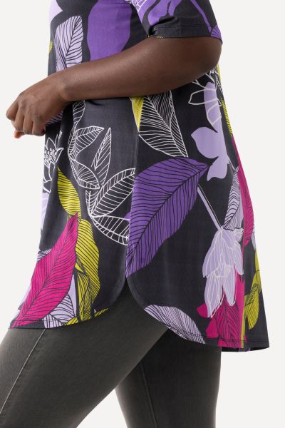 Tropical Print Slinky Knit Tunic