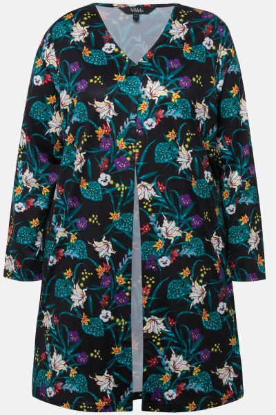 Matte Jersey Tropical Floral Print One Button Jacket