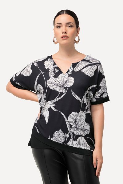 Mix Fabric Floral Front Top
