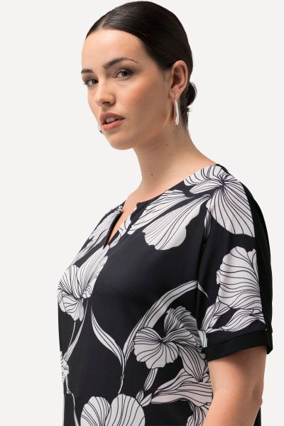 Mix Fabric Floral Front Top