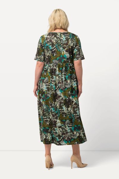 Tropical Print Knit A-line Empire Dress