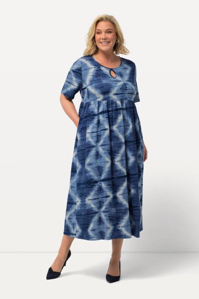 Batik Empire Print Short Sleeve Knit Dress