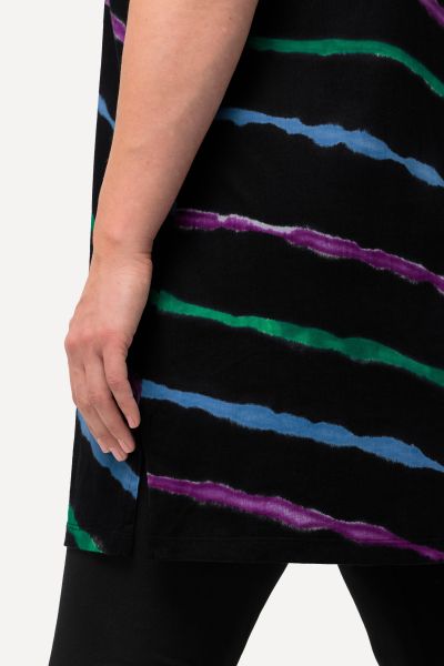 Tie Dye Print V-Neck Knit Short Sleeve A-line Tunic