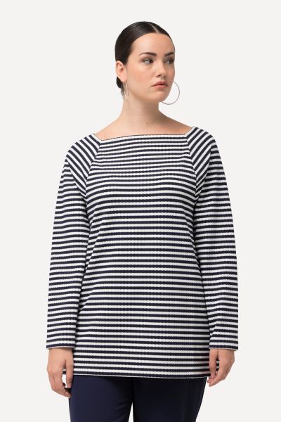 Square Neck Raglan Stripe Sweatshirt