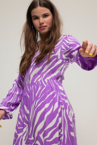 Zebra Print Long Sleeve V-Neck Dress