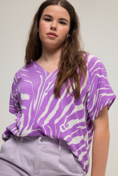 Colorful Zebra Print Short Sleeve Viscose Blouse