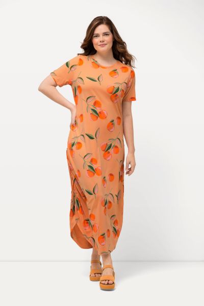 Eco Cotton Peach Print Short Sleeve Maxi Dress