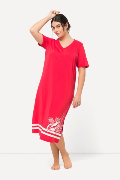 Stripe and Heart Short Sleeve V-Neck Nightgown