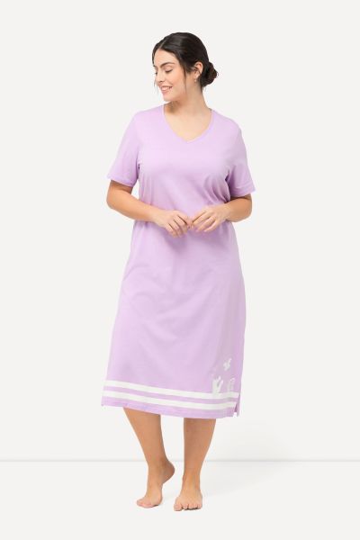 Stripe and Heart Short Sleeve V-Neck Nightgown
