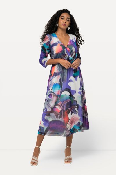 Abstract Floral Layered Wrap Dress