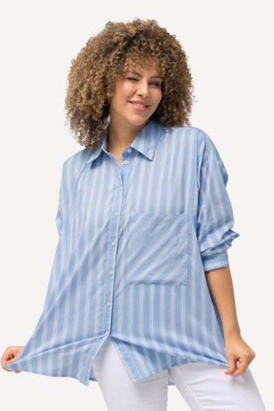 Striped Button-Down Stretch Fit Blouse