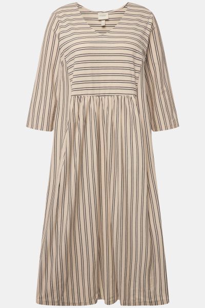 Eco Cotton 3/4 Sleeve Striped Dress