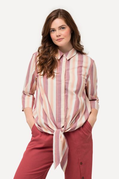 Eco Cotton Striped Tie Front 3/4 Sleeve Shirt