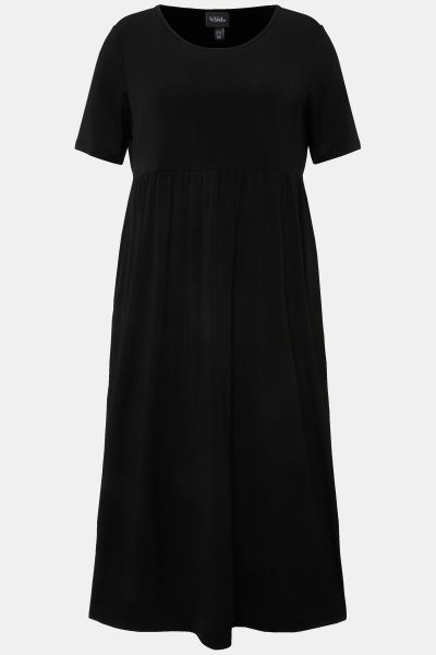 Matte Jersey Short Sleeve Empire Pocket Dress